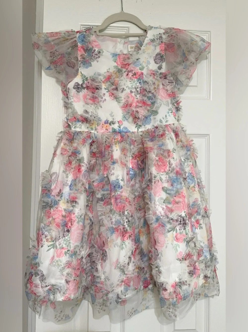 Kensie Girl Floral Ruffled Party Dress - Pink Blue White